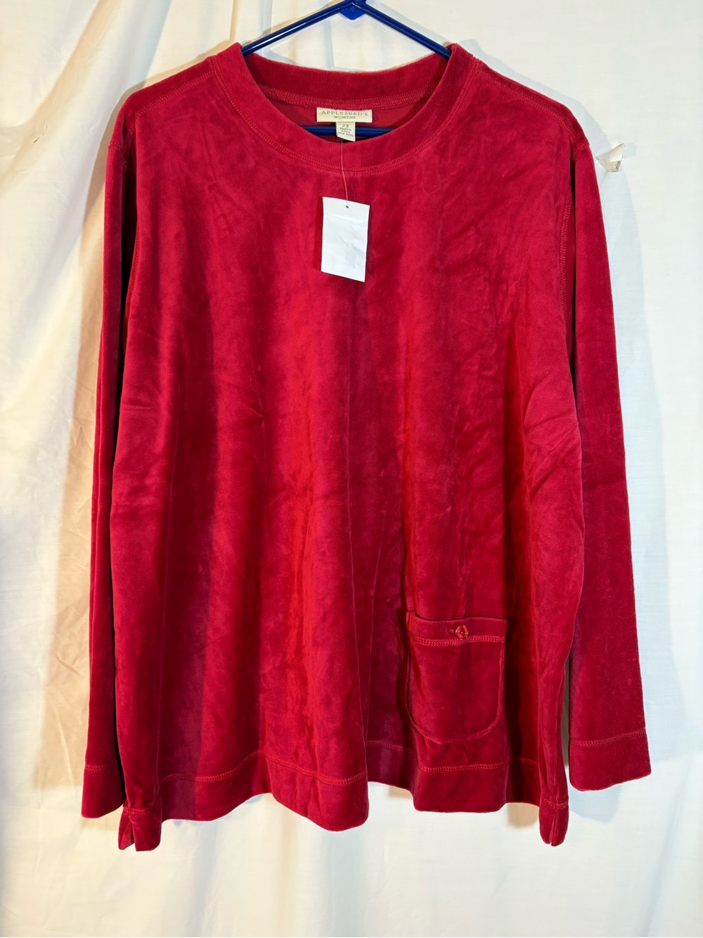 Appleseed's Red Velour Crewneck Sweatshirt with Front Pocket
